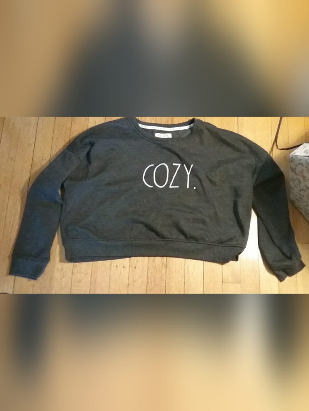 Rae Dunn COZY. Dark Gray Cropped Sweatshirt - XL